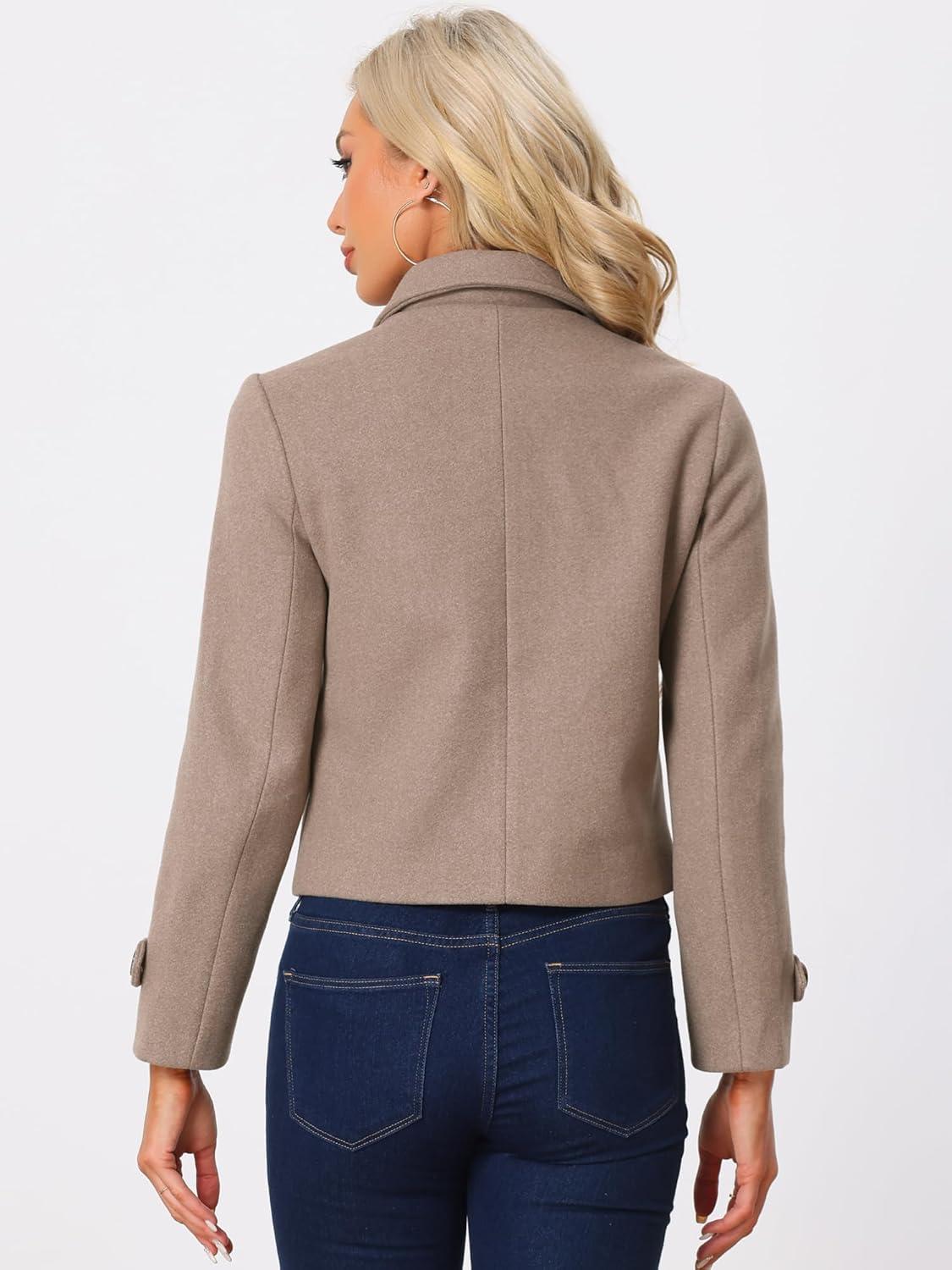 imageAllegra K Womens Turn Down Collar Long Sleeve Single Breasted Outwear Winter Pea CoatDark Beige