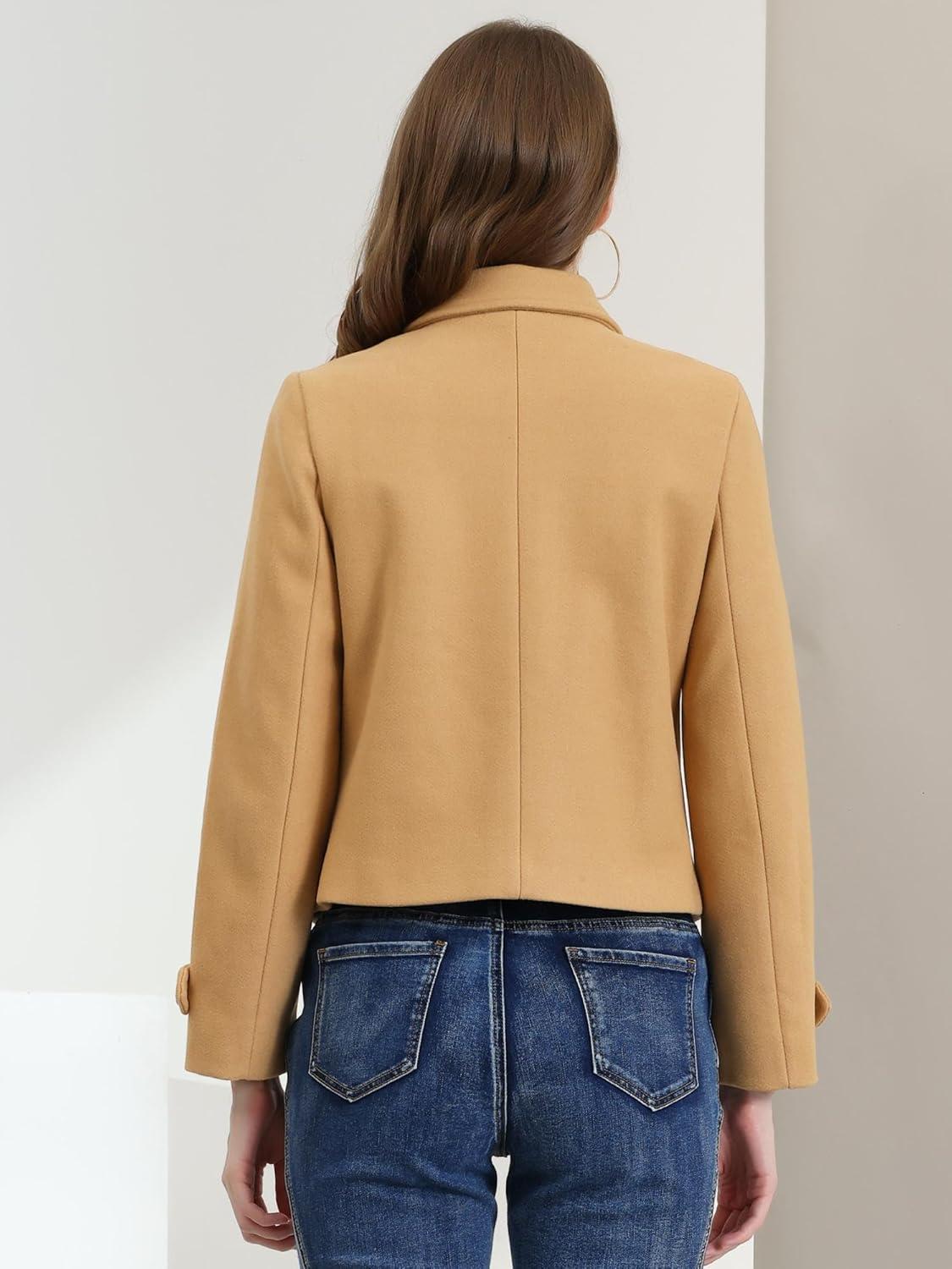 imageAllegra K Womens Turn Down Collar Long Sleeve Single Breasted Outwear Winter Pea CoatKhaki