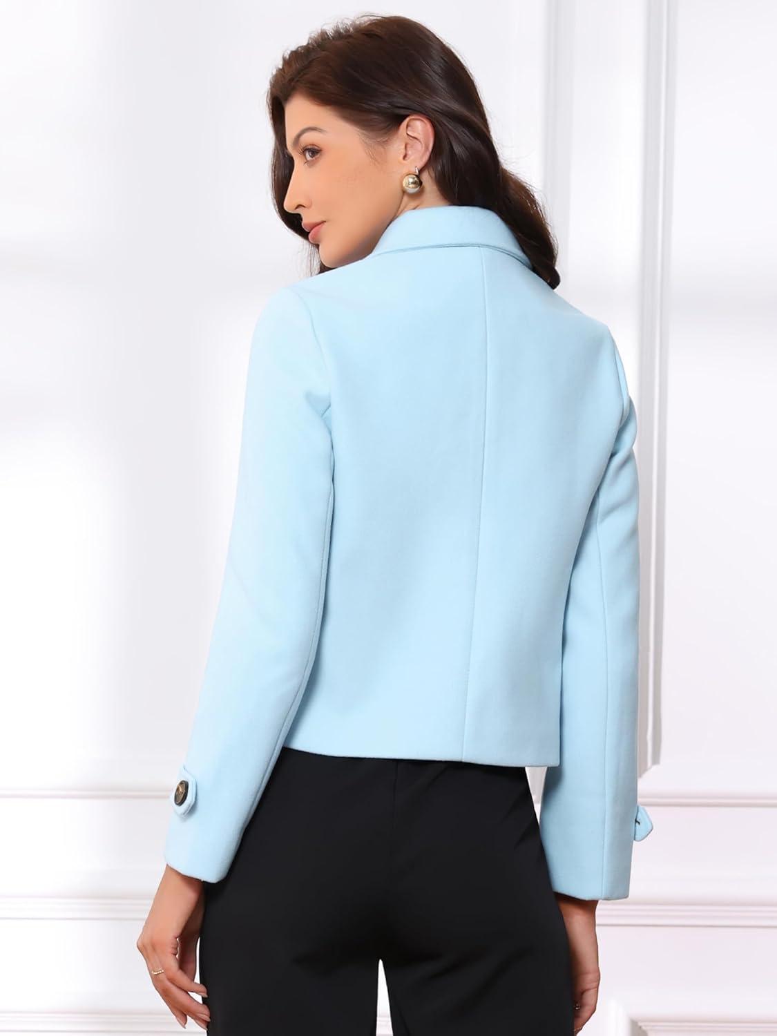 imageAllegra K Womens Turn Down Collar Long Sleeve Single Breasted Outwear Winter Pea CoatLight Blue