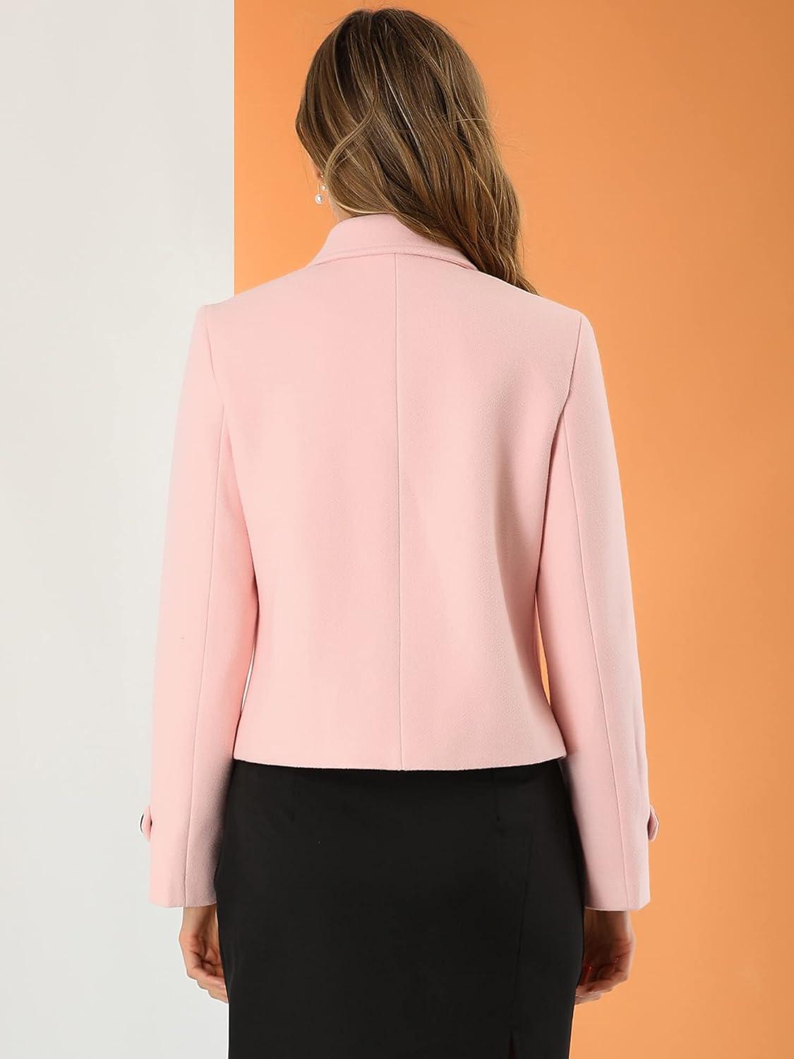 imageAllegra K Womens Turn Down Collar Long Sleeve Single Breasted Outwear Winter Pea CoatPink