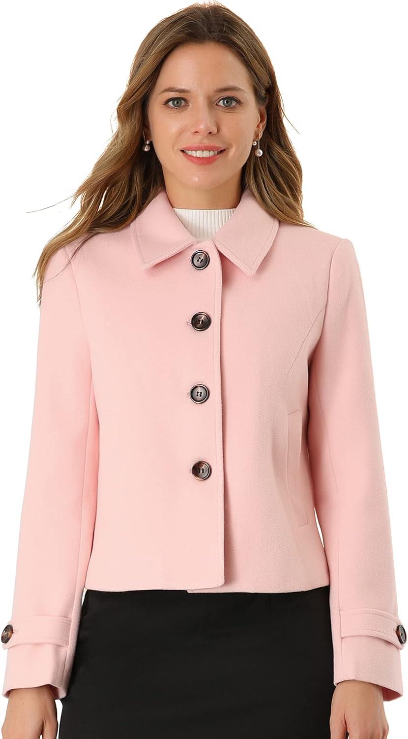 imageAllegra K Womens Turn Down Collar Long Sleeve Single Breasted Outwear Winter Pea CoatPink