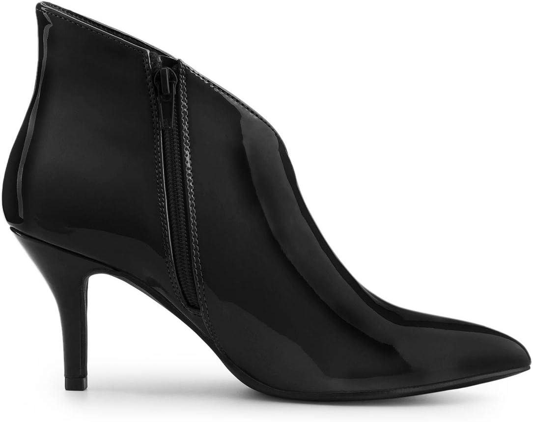 imageAllegra K Womens V Shape Pointed Toe Stiletto Heel Ankle BootsBlack