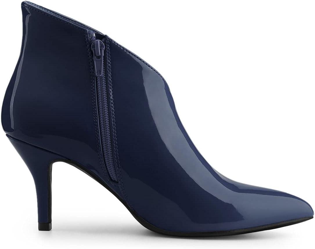imageAllegra K Womens V Shape Pointed Toe Stiletto Heel Ankle BootsDark Blue