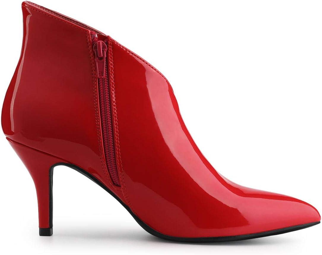 imageAllegra K Womens V Shape Pointed Toe Stiletto Heel Ankle BootsRed