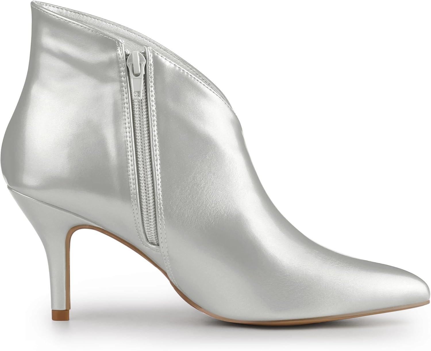 imageAllegra K Womens V Shape Pointed Toe Stiletto Heel Ankle BootsSilver