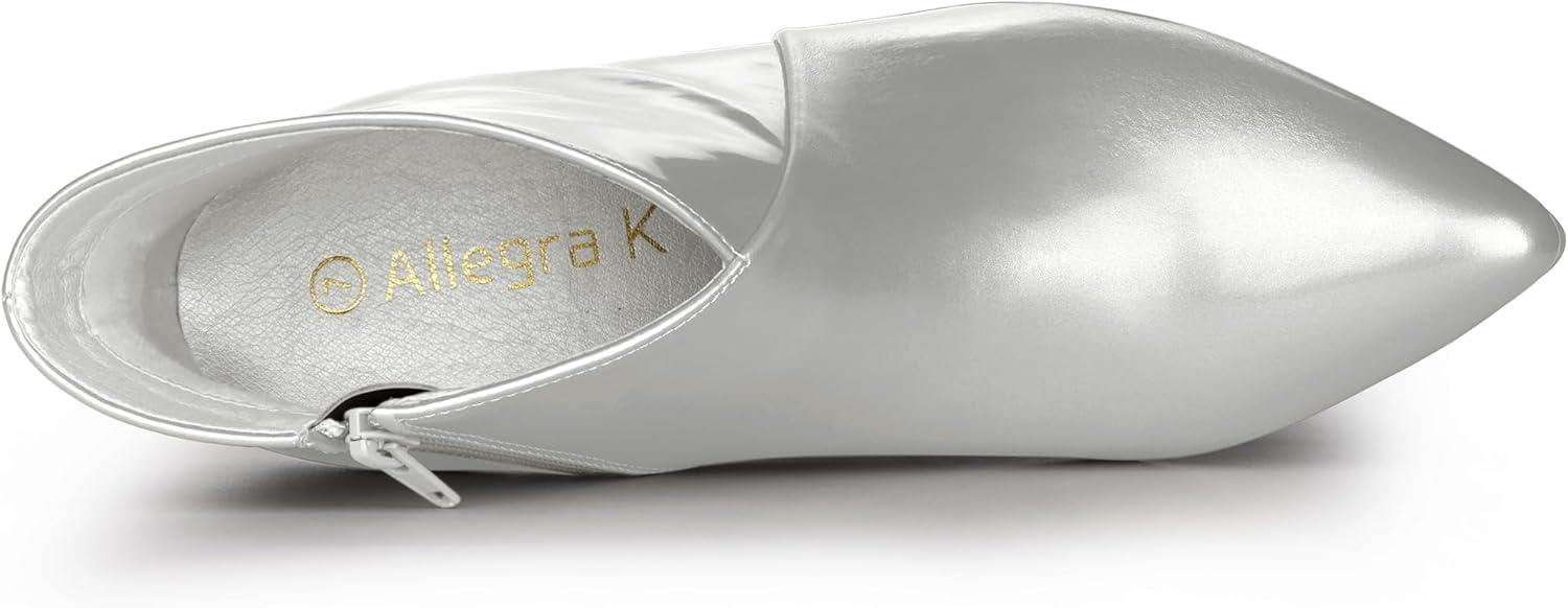 imageAllegra K Womens V Shape Pointed Toe Stiletto Heel Ankle BootsSilver