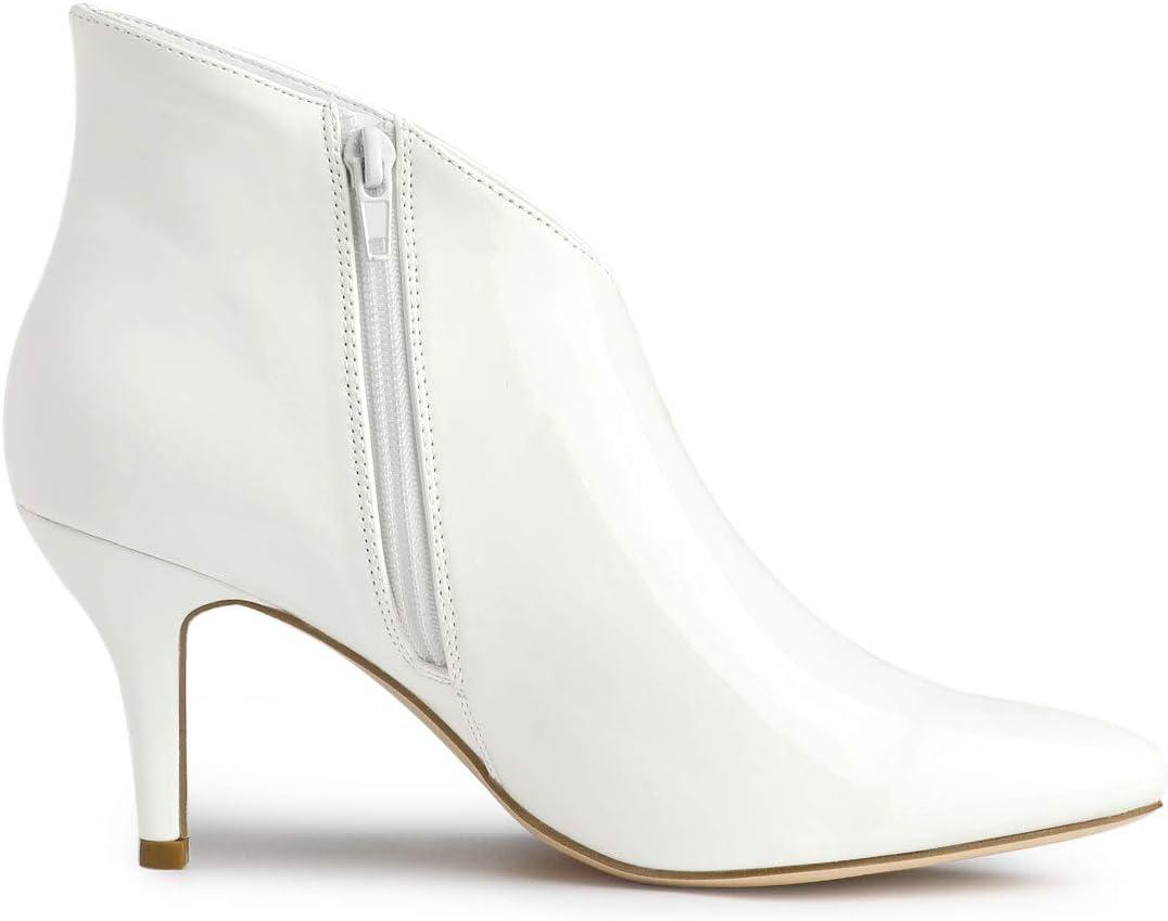 imageAllegra K Womens V Shape Pointed Toe Stiletto Heel Ankle BootsWhite