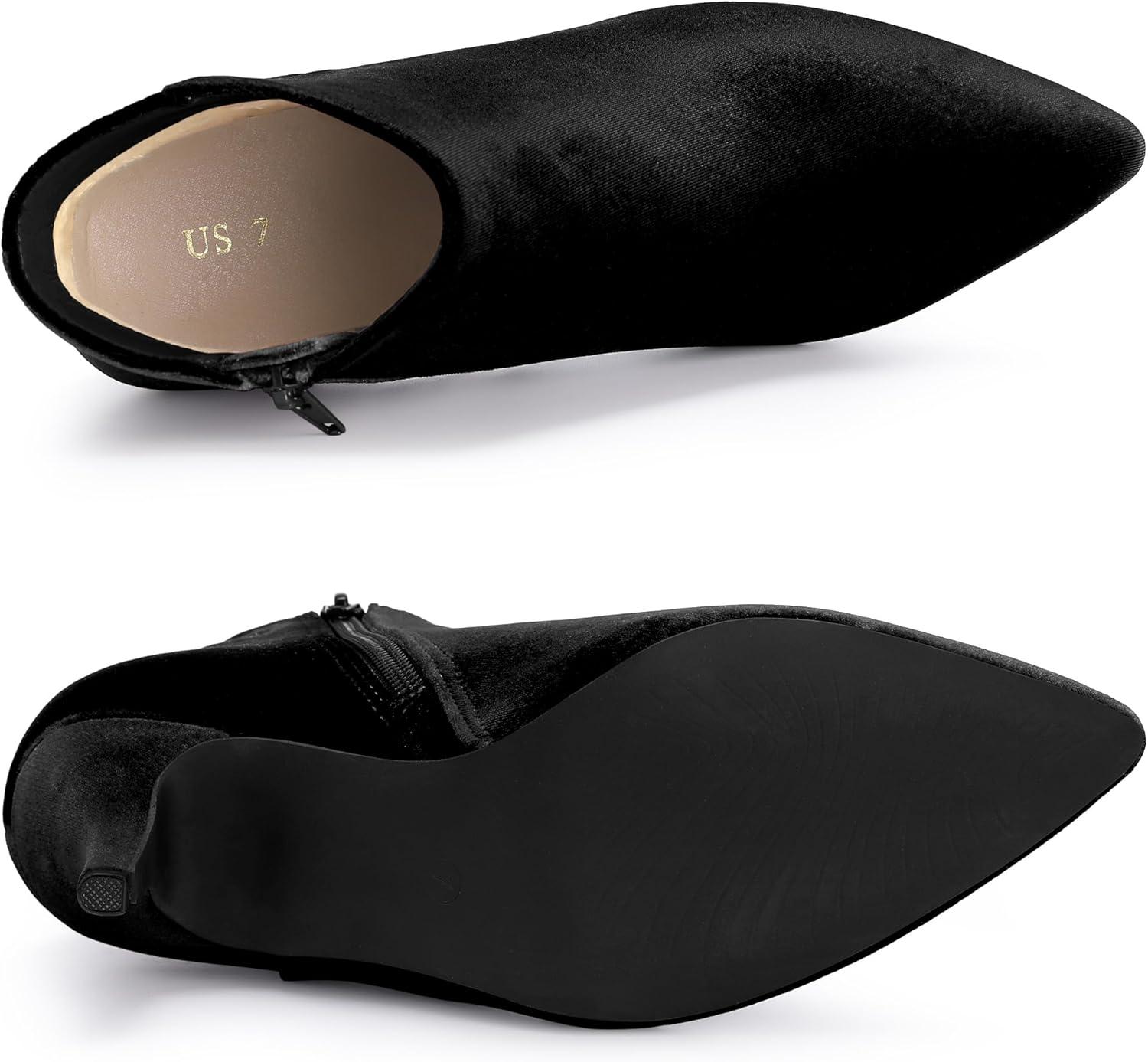 imageAllegra K Womens Velvet Pointy Toe Stiletto Heels Ankle BootsBlack