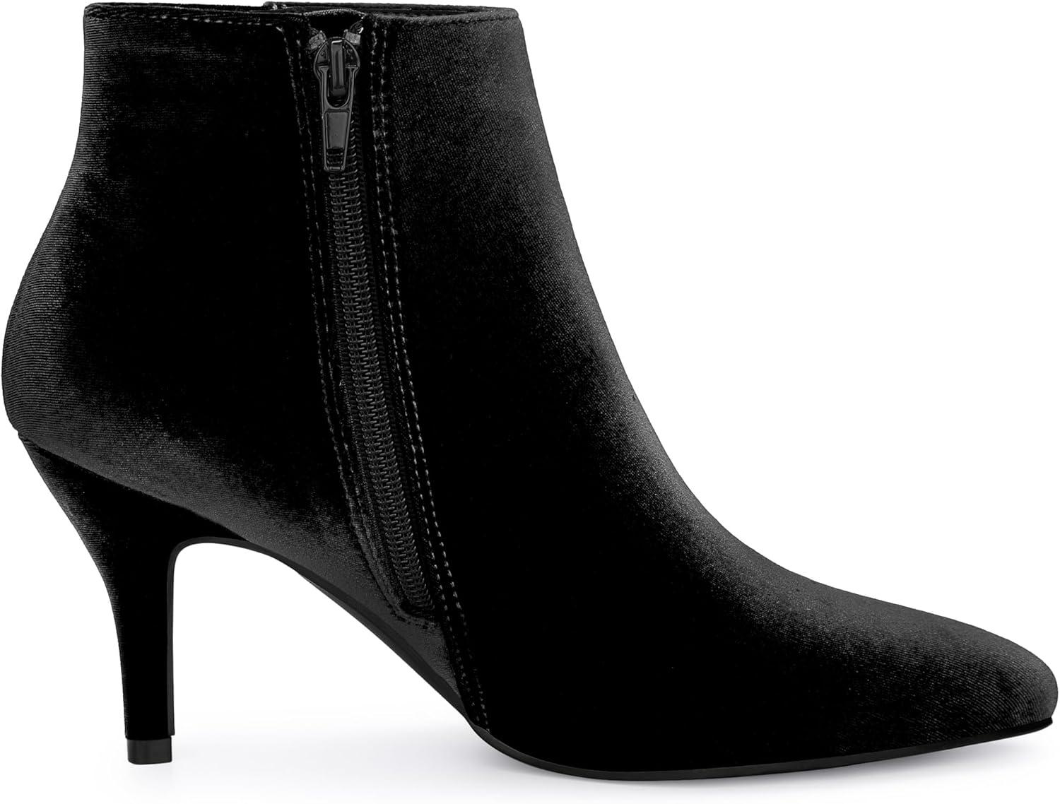 imageAllegra K Womens Velvet Pointy Toe Stiletto Heels Ankle BootsBlack