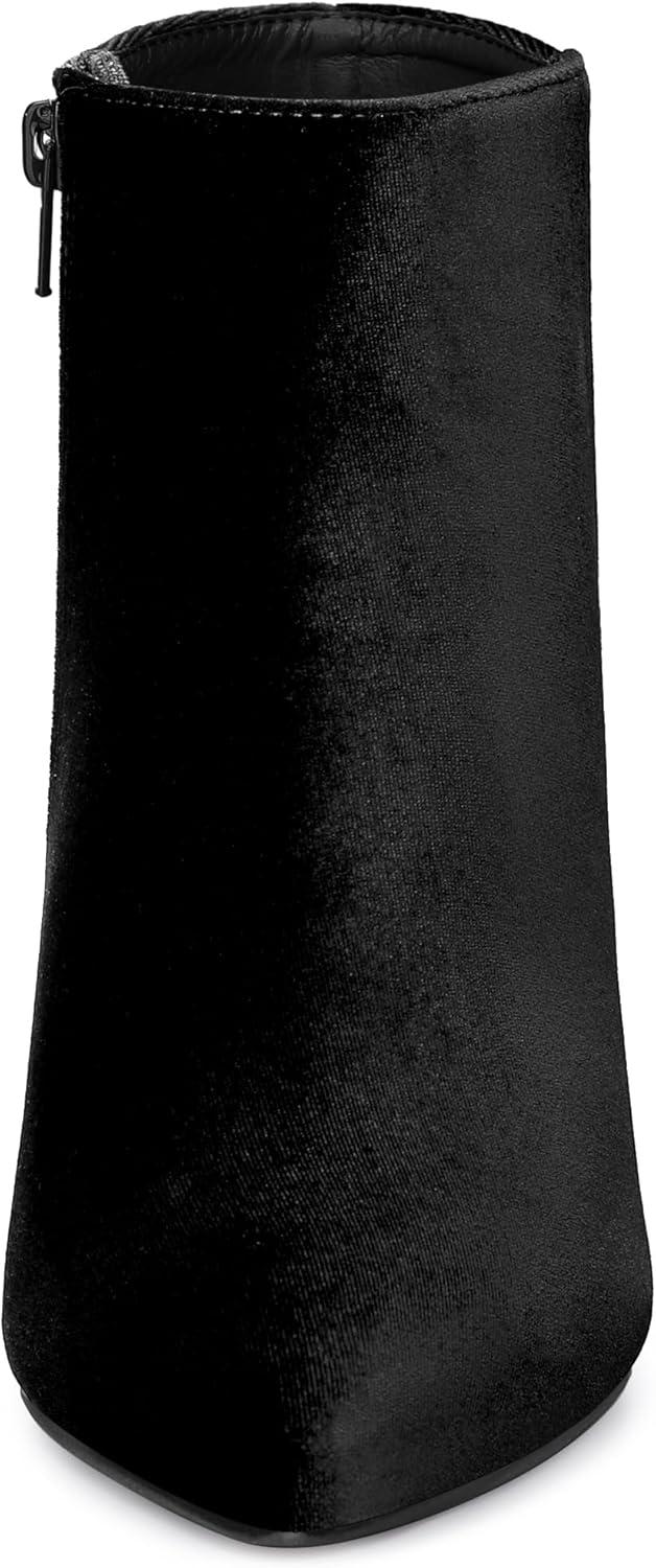 imageAllegra K Womens Velvet Pointy Toe Stiletto Heels Ankle BootsBlack
