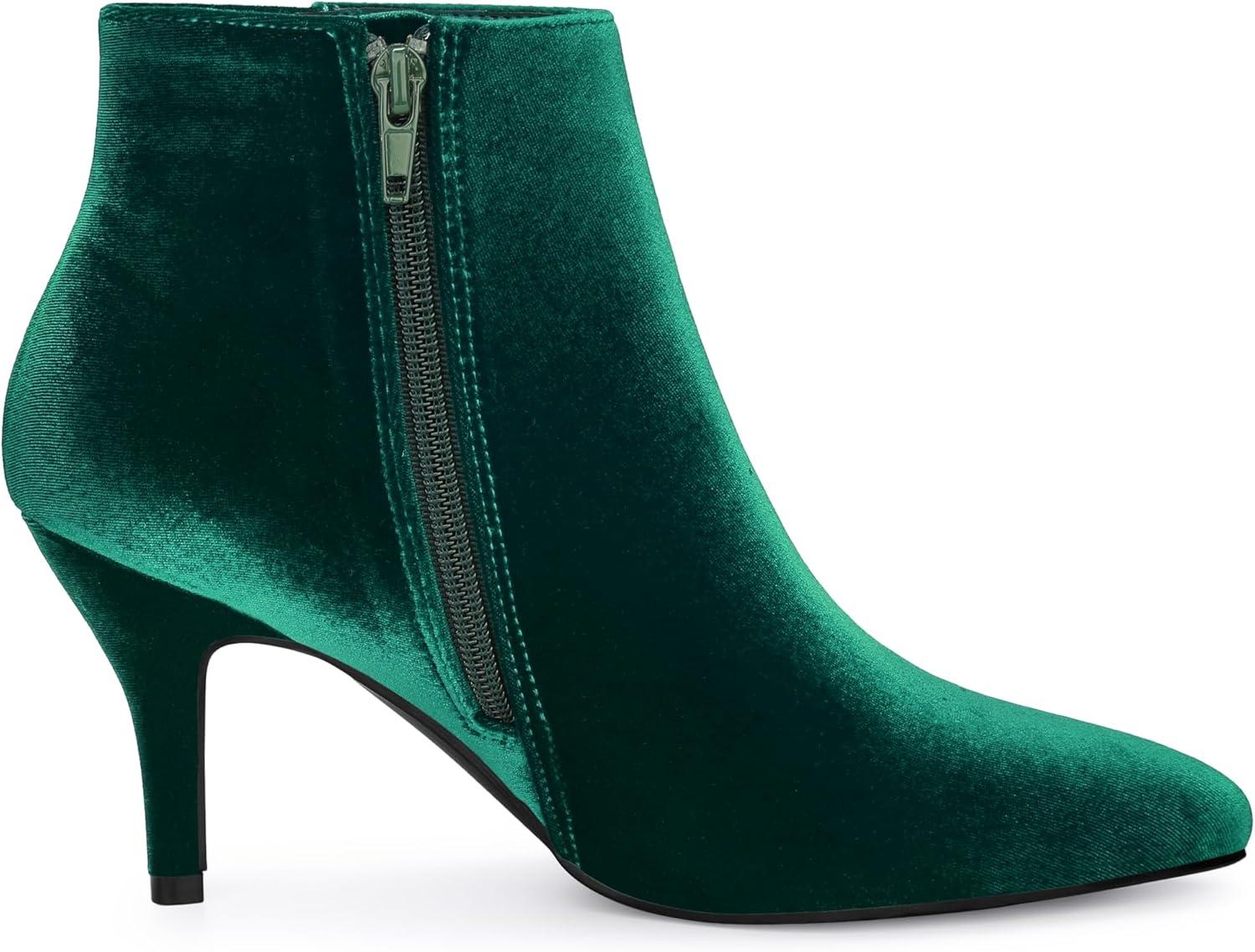imageAllegra K Womens Velvet Pointy Toe Stiletto Heels Ankle BootsGreen