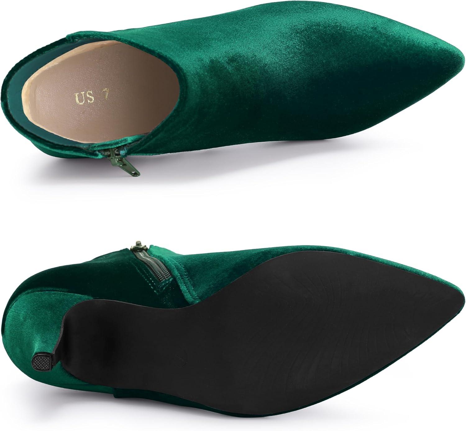 imageAllegra K Womens Velvet Pointy Toe Stiletto Heels Ankle BootsGreen