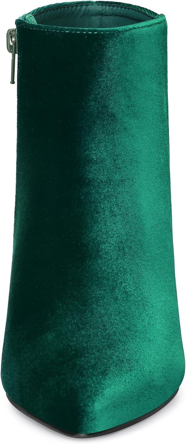 imageAllegra K Womens Velvet Pointy Toe Stiletto Heels Ankle BootsGreen