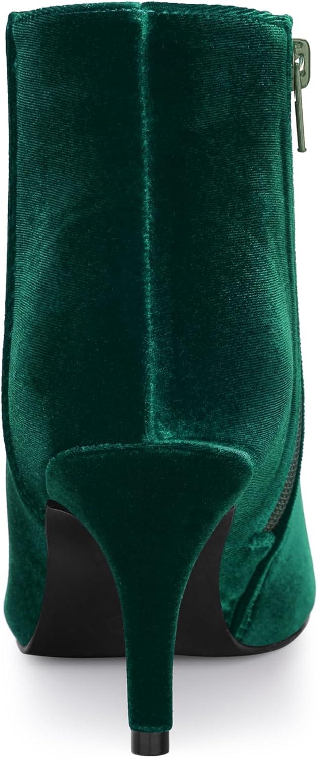 imageAllegra K Womens Velvet Pointy Toe Stiletto Heels Ankle BootsGreen