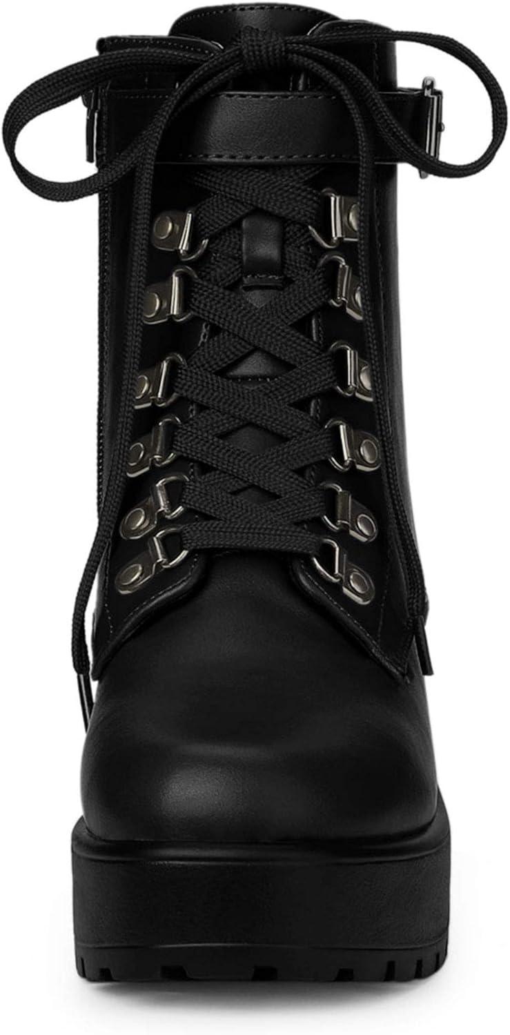 imageAllegra K Womens Zip Chunky Heel Platform Ankle Combat BootsBlack