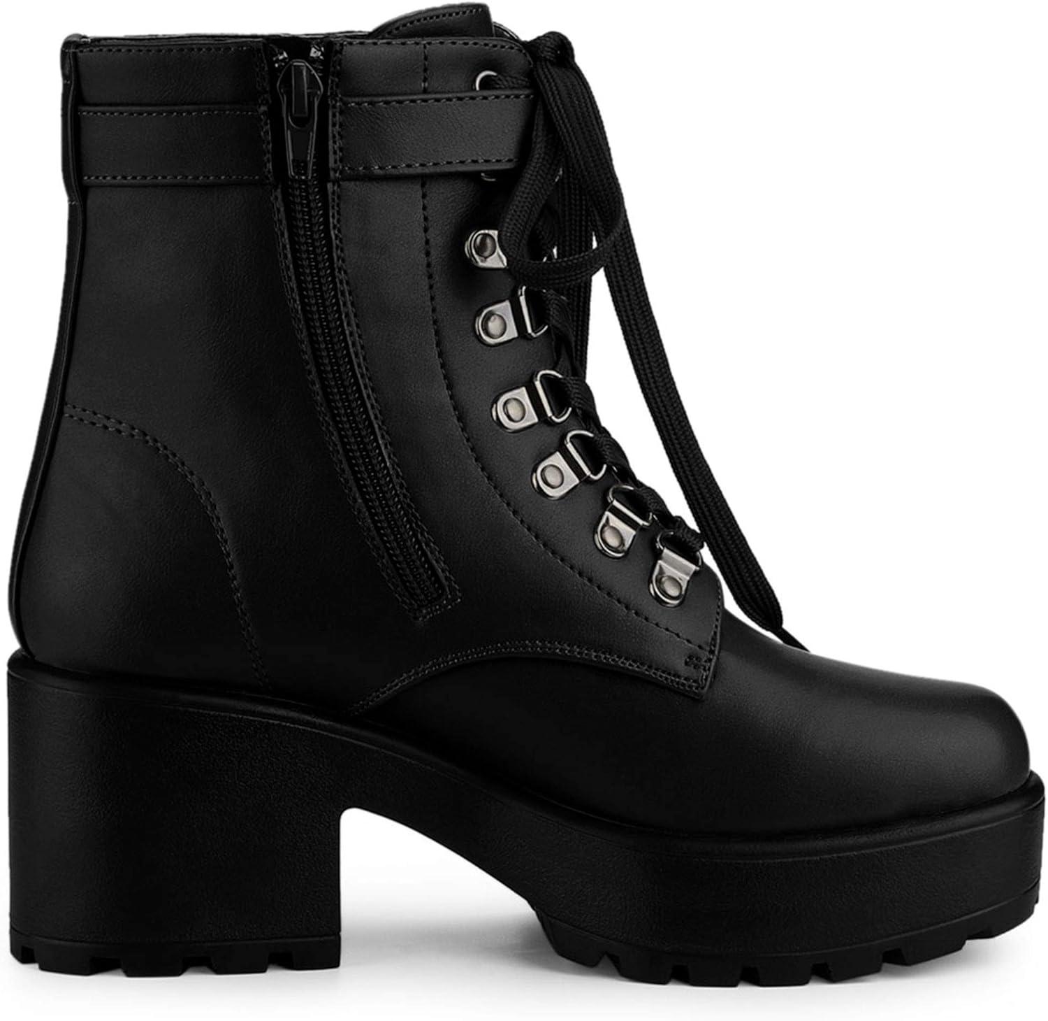 imageAllegra K Womens Zip Chunky Heel Platform Ankle Combat BootsBlack