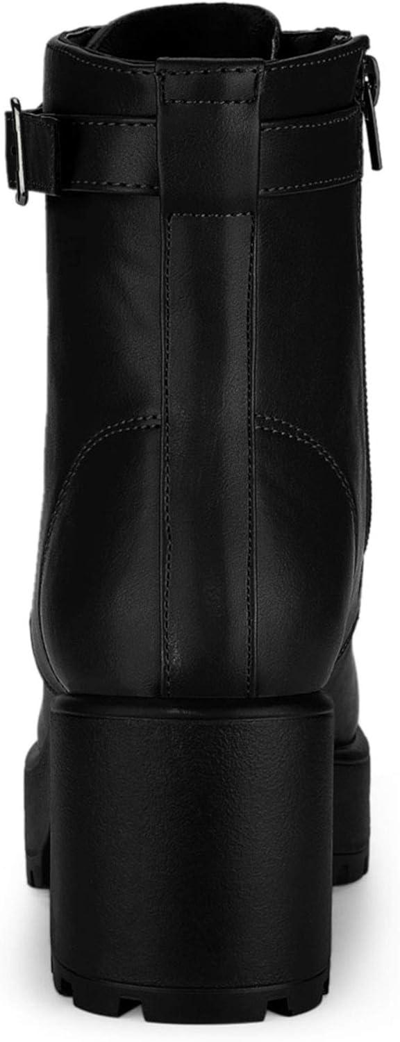 imageAllegra K Womens Zip Chunky Heel Platform Ankle Combat BootsBlack