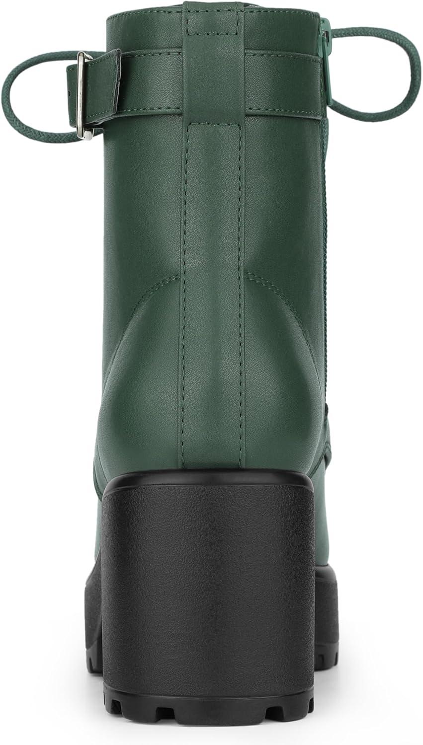 imageAllegra K Womens Zip Chunky Heel Platform Ankle Combat BootsDark Green