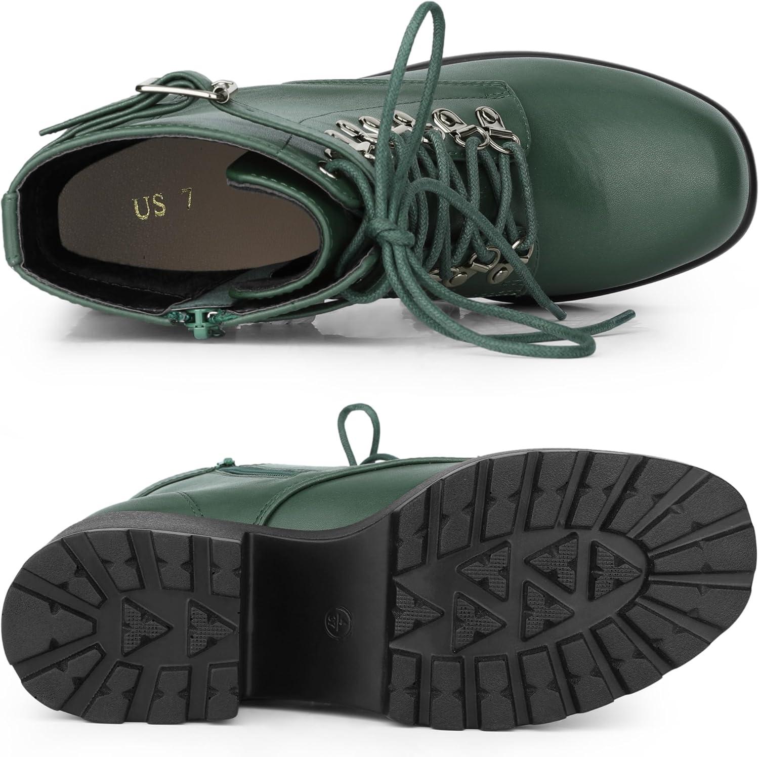 imageAllegra K Womens Zip Chunky Heel Platform Ankle Combat BootsDark Green