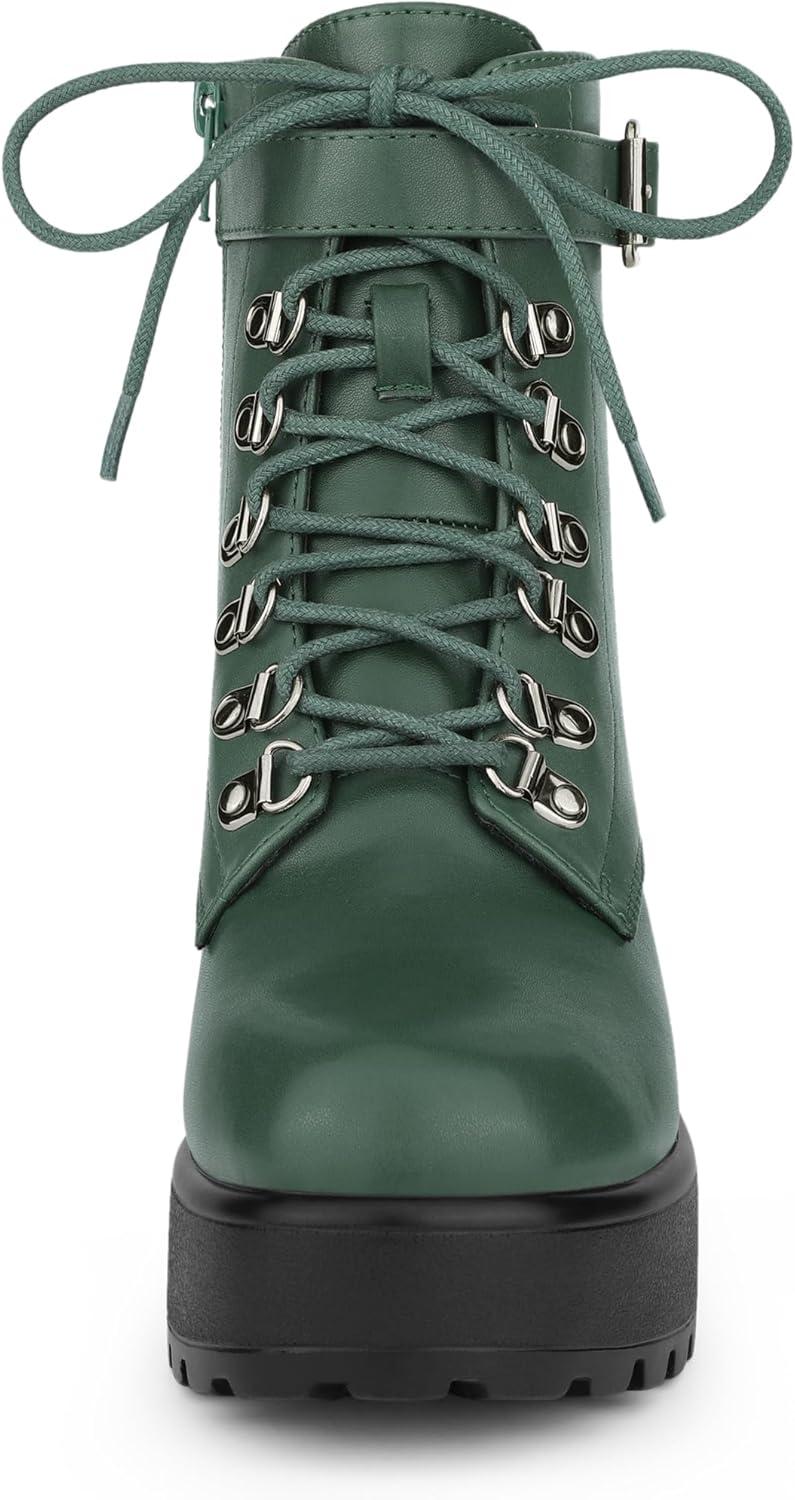 imageAllegra K Womens Zip Chunky Heel Platform Ankle Combat BootsDark Green