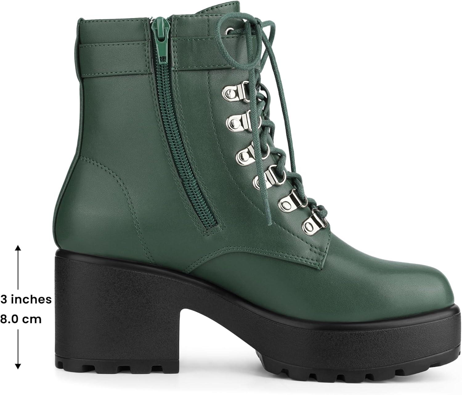imageAllegra K Womens Zip Chunky Heel Platform Ankle Combat BootsDark Green