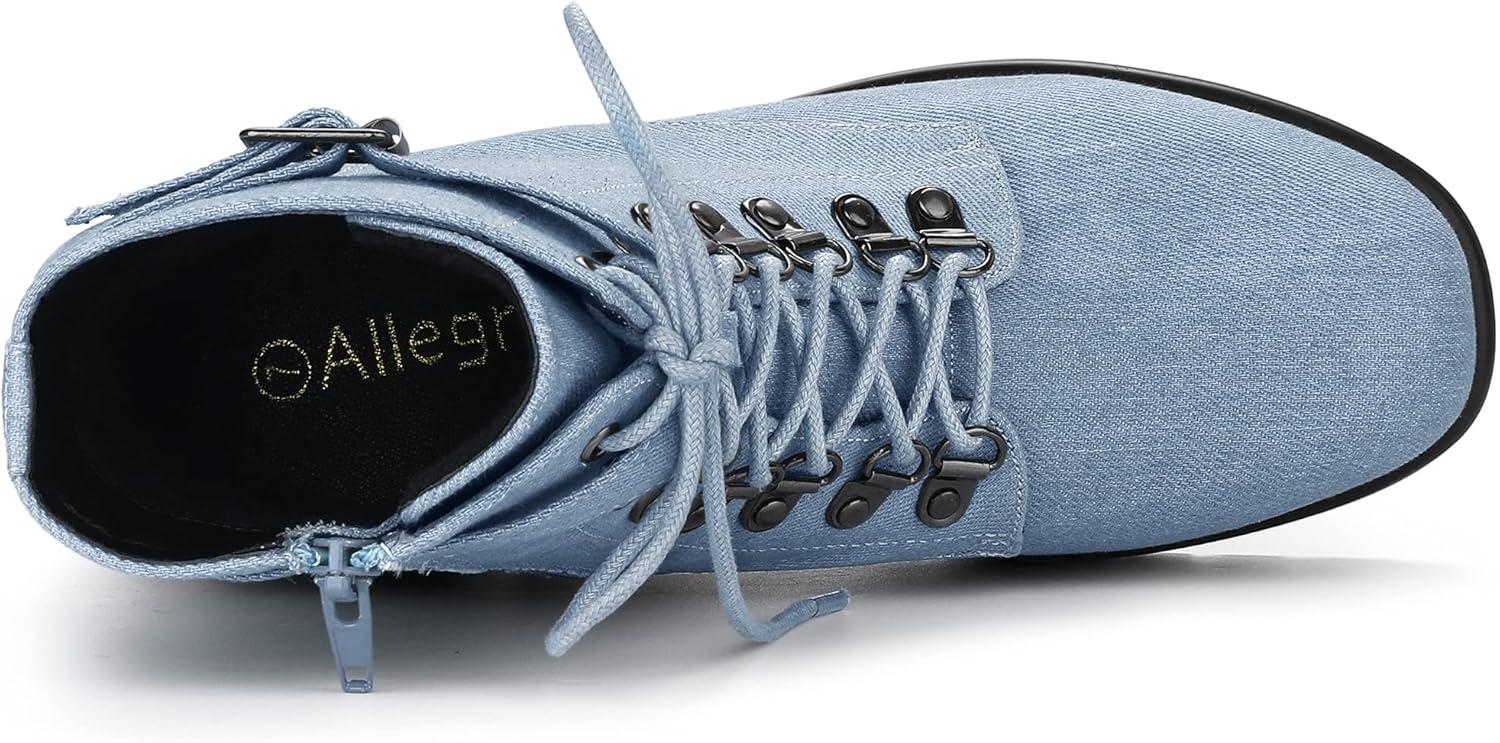imageAllegra K Womens Zip Chunky Heel Platform Ankle Combat BootsDenim Blue