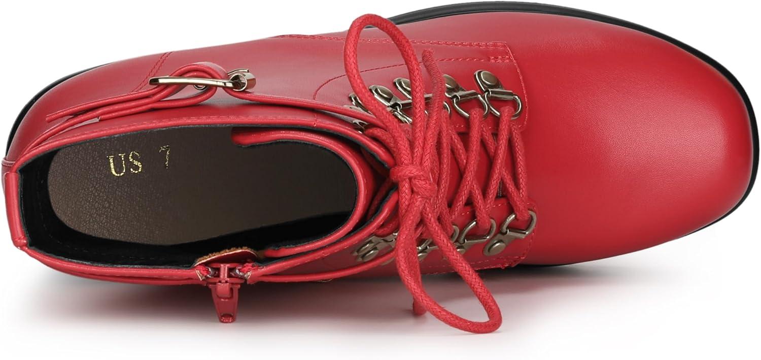 imageAllegra K Womens Zip Chunky Heel Platform Ankle Combat BootsRed