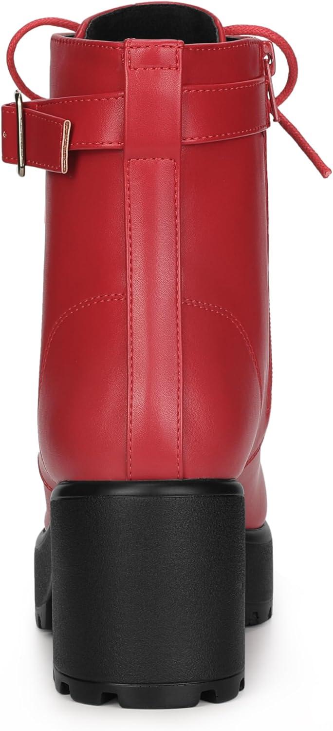 imageAllegra K Womens Zip Chunky Heel Platform Ankle Combat BootsRed