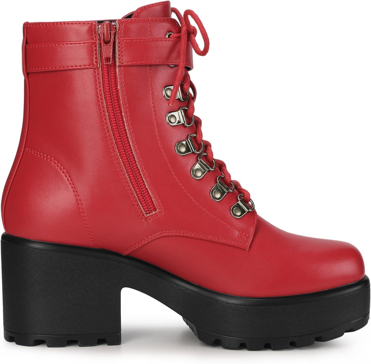 imageAllegra K Womens Zip Chunky Heel Platform Ankle Combat BootsRed