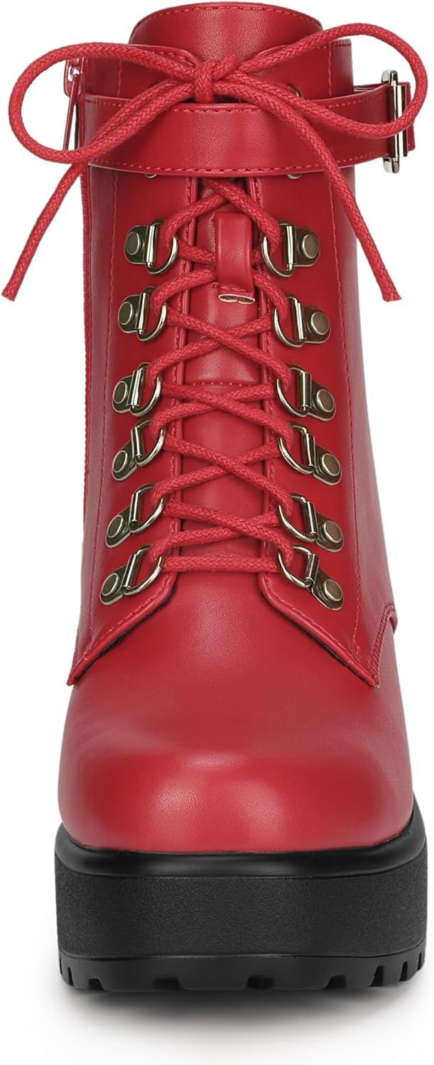 imageAllegra K Womens Zip Chunky Heel Platform Ankle Combat BootsRed