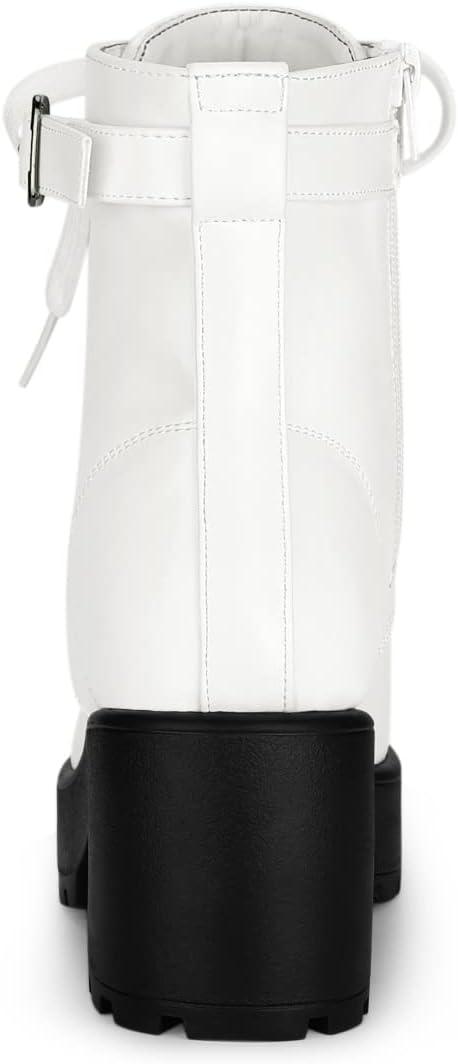 imageAllegra K Womens Zip Chunky Heel Platform Ankle Combat BootsWhite