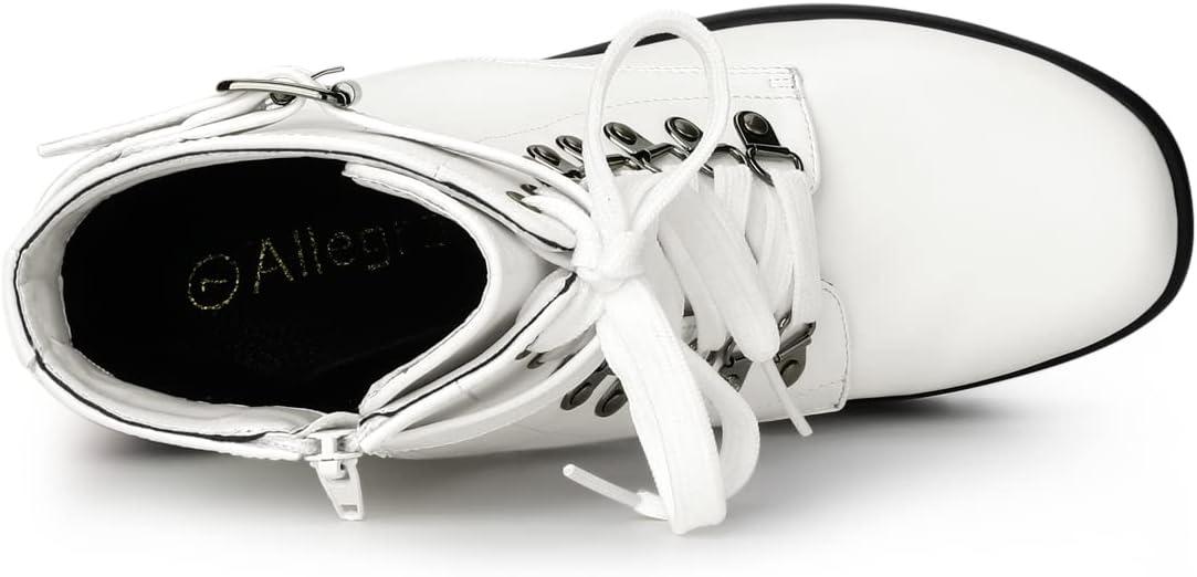 imageAllegra K Womens Zip Chunky Heel Platform Ankle Combat BootsWhite