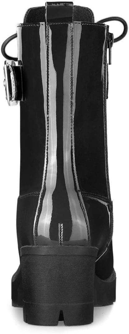 imageAllegra K Womens Zip Platform Chunky Heel Combat BootsBlack