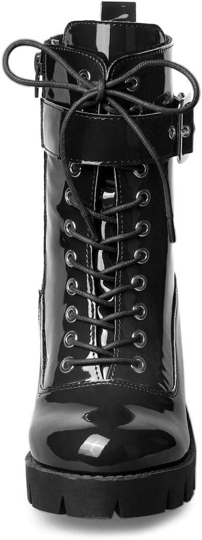 imageAllegra K Womens Zip Platform Chunky Heel Combat BootsBlack