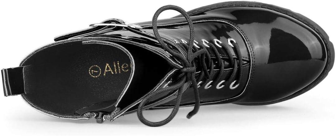 imageAllegra K Womens Zip Platform Chunky Heel Combat BootsBlack