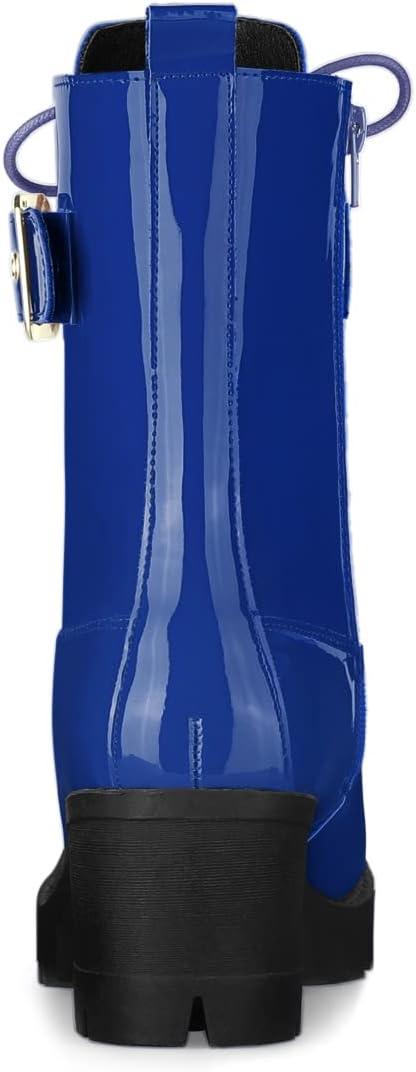 imageAllegra K Womens Zip Platform Chunky Heel Combat BootsBlue