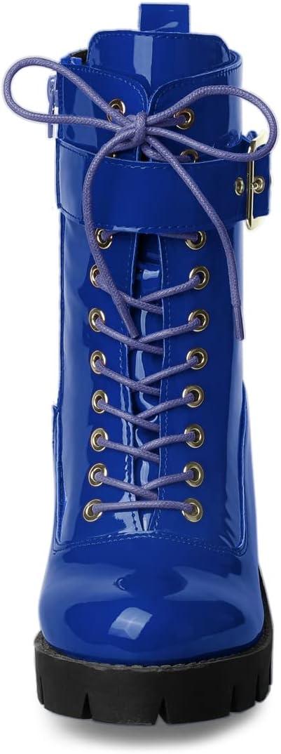 imageAllegra K Womens Zip Platform Chunky Heel Combat BootsBlue