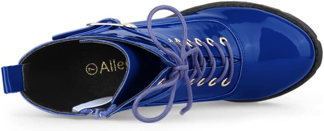 imageAllegra K Womens Zip Platform Chunky Heel Combat BootsBlue