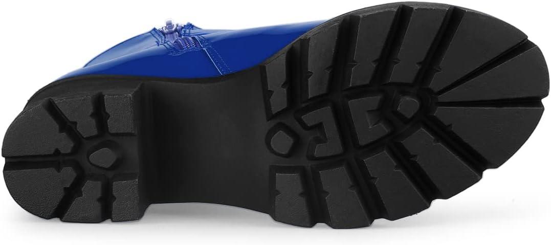 imageAllegra K Womens Zip Platform Chunky Heel Combat BootsBlue