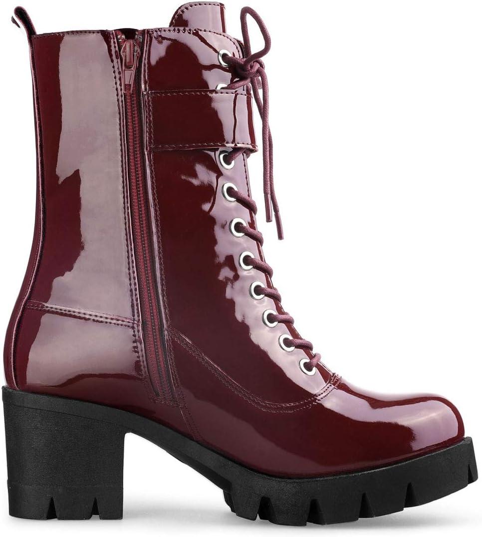 imageAllegra K Womens Zip Platform Chunky Heel Combat BootsBurgundy