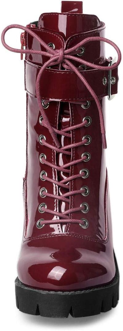 imageAllegra K Womens Zip Platform Chunky Heel Combat BootsBurgundy