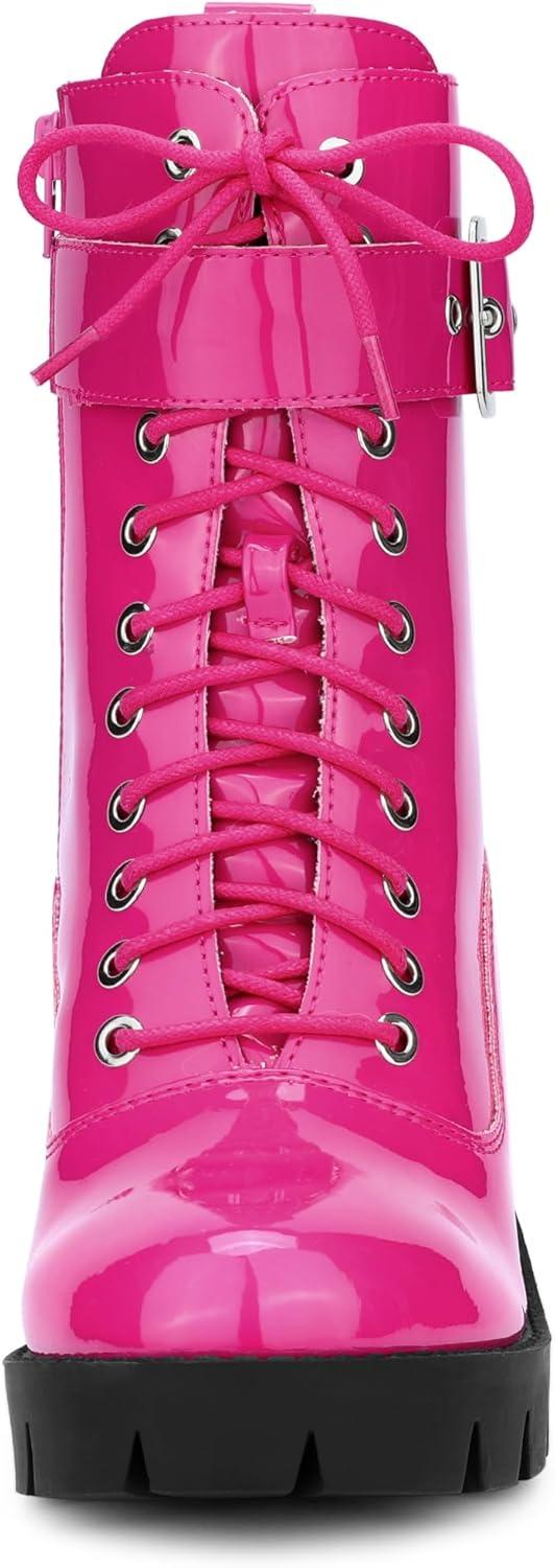 imageAllegra K Womens Zip Platform Chunky Heel Combat BootsFuchsia