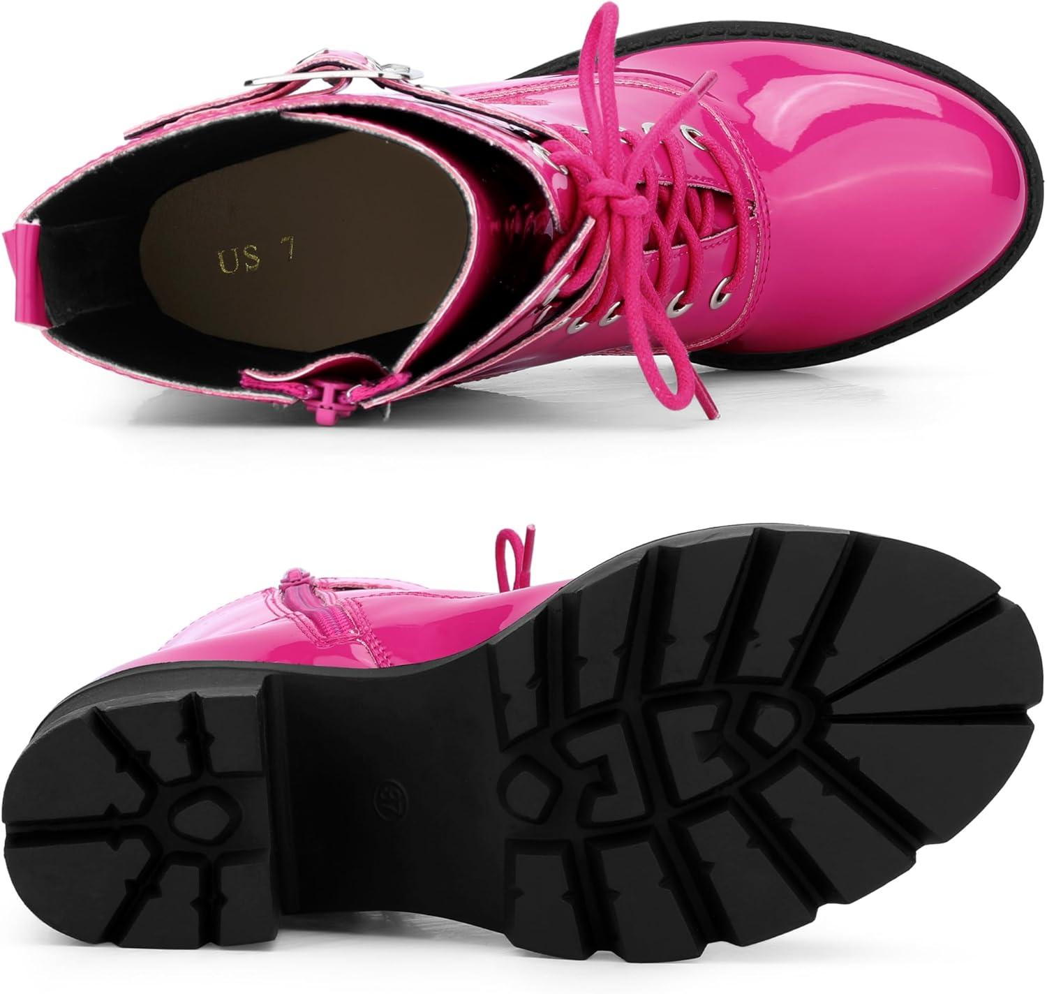 imageAllegra K Womens Zip Platform Chunky Heel Combat BootsFuchsia