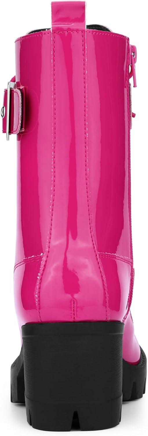 imageAllegra K Womens Zip Platform Chunky Heel Combat BootsFuchsia