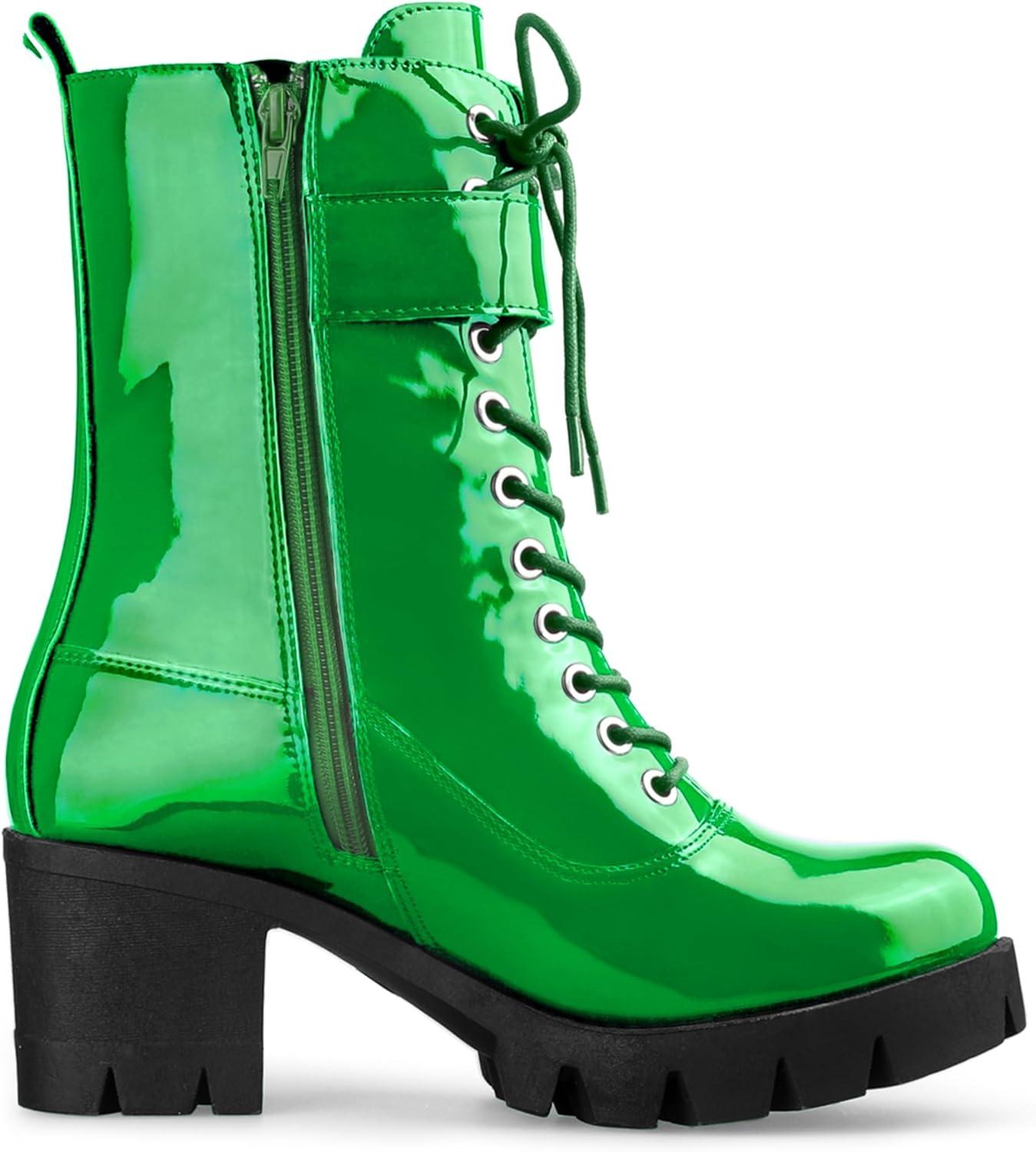 imageAllegra K Womens Zip Platform Chunky Heel Combat BootsGreen