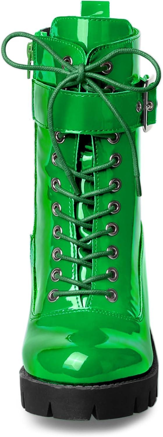 imageAllegra K Womens Zip Platform Chunky Heel Combat BootsGreen
