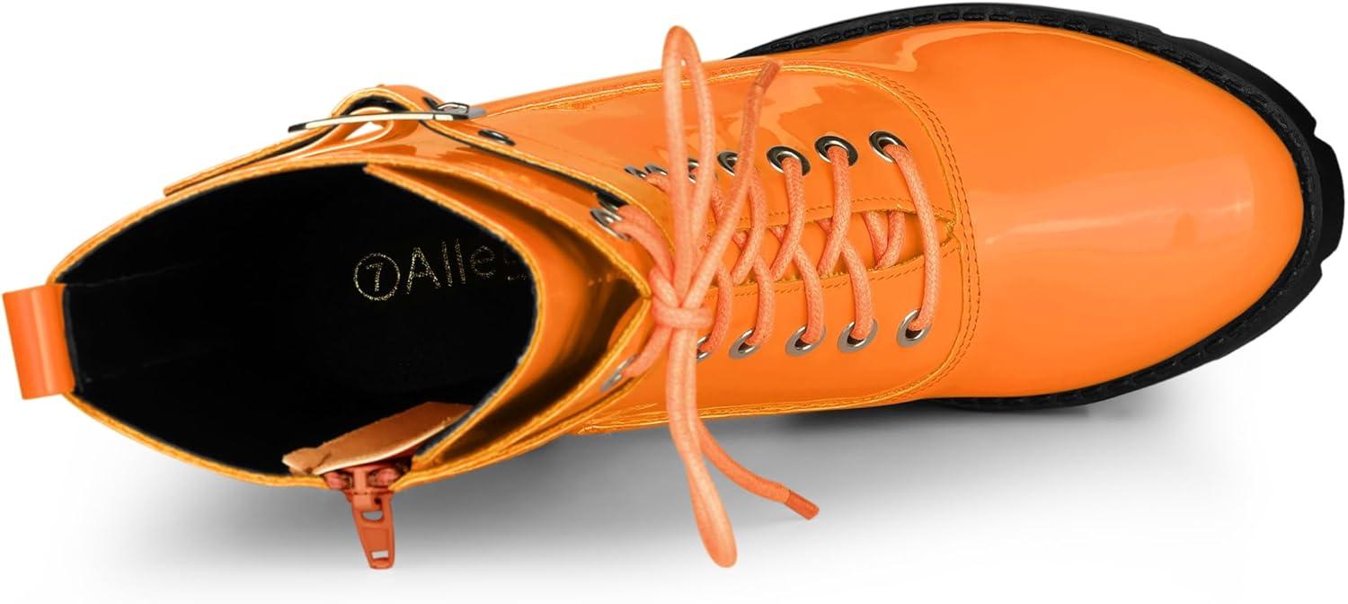 imageAllegra K Womens Zip Platform Chunky Heel Combat BootsOrange