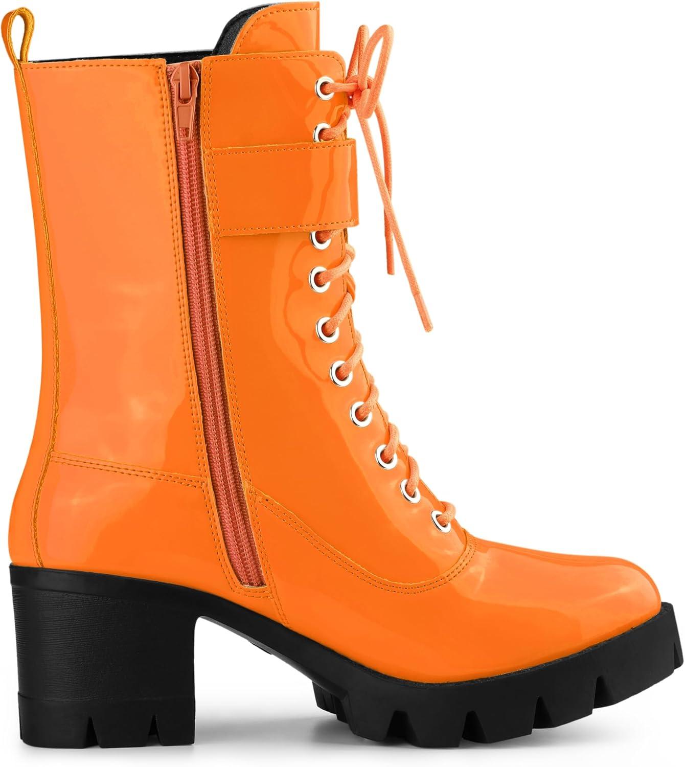 imageAllegra K Womens Zip Platform Chunky Heel Combat BootsOrange