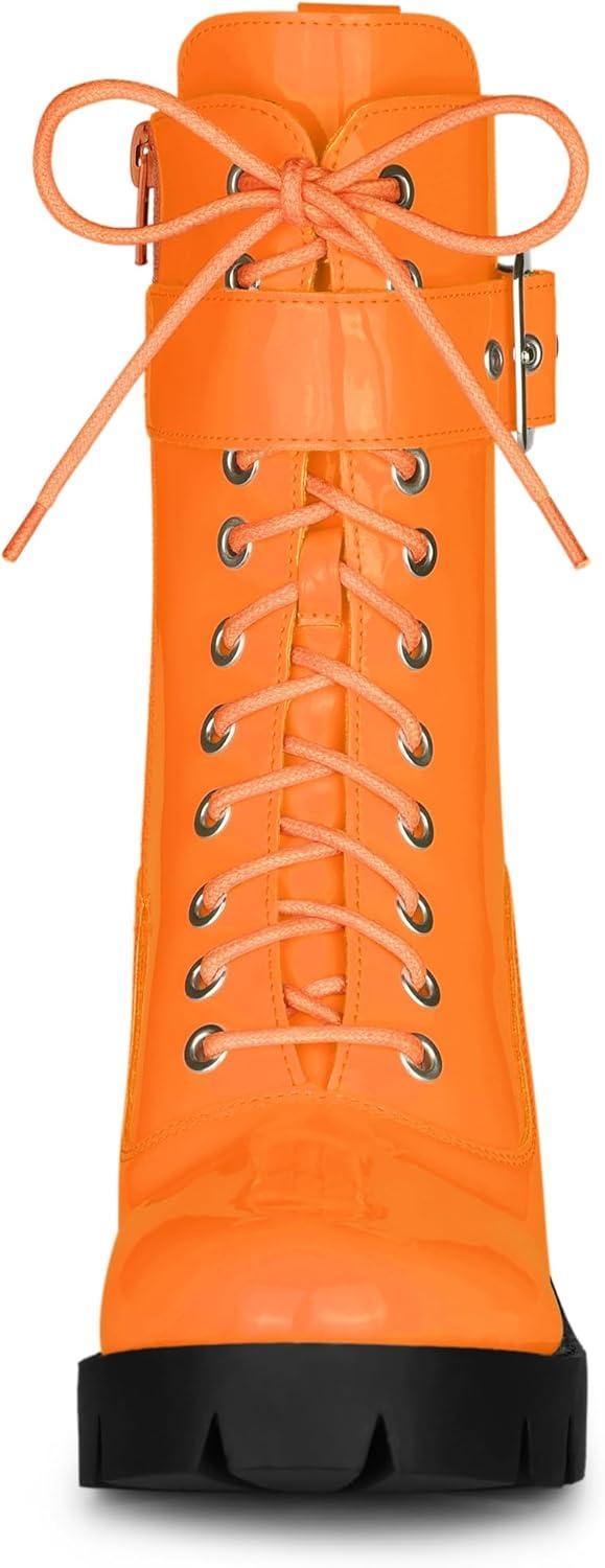 imageAllegra K Womens Zip Platform Chunky Heel Combat BootsOrange