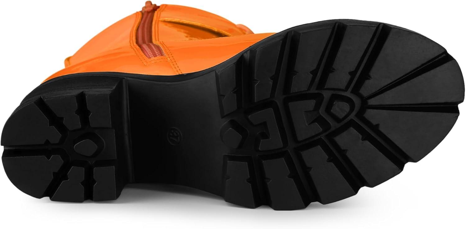 imageAllegra K Womens Zip Platform Chunky Heel Combat BootsOrange